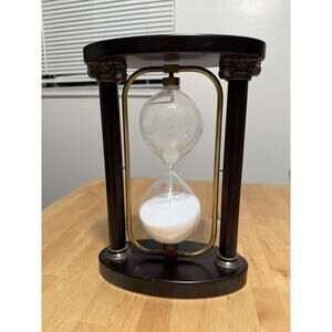 Bombay Company Hour Glass Sand Clock Brass Mahogany Flips Over Vintage 10.5 "